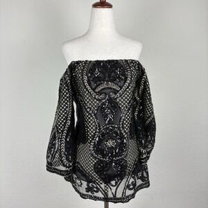 Julian Chang Size S Off The Shoulder Blouse Lace Black Whimsigoth Glam Boho